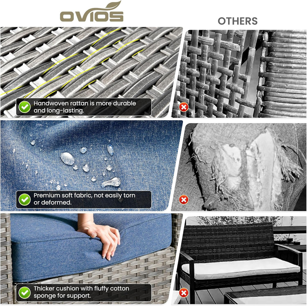ovios 9 Pieces Patio Furniture Set, Outdoor Wicker Sofa Couch with Swivel Gli...