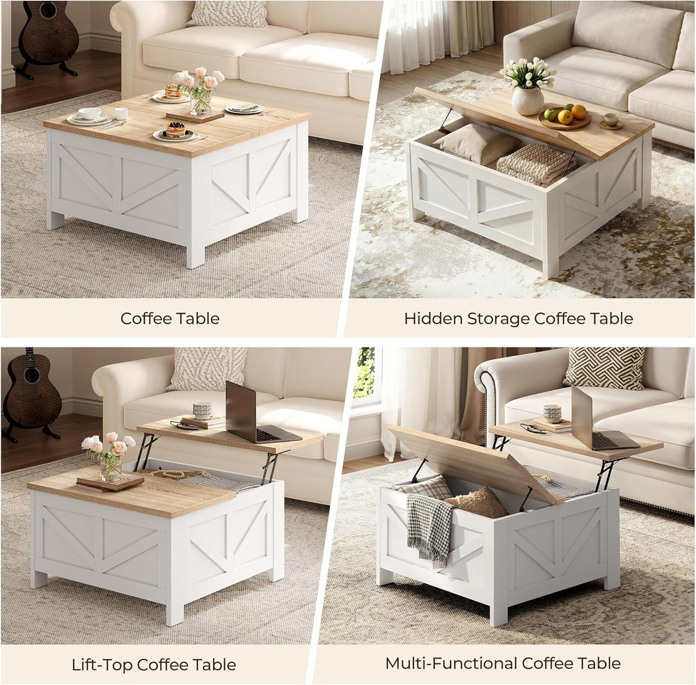 Yaheetech 31.5" Square Lift Top Coffee Table with Storage, White&Lig...