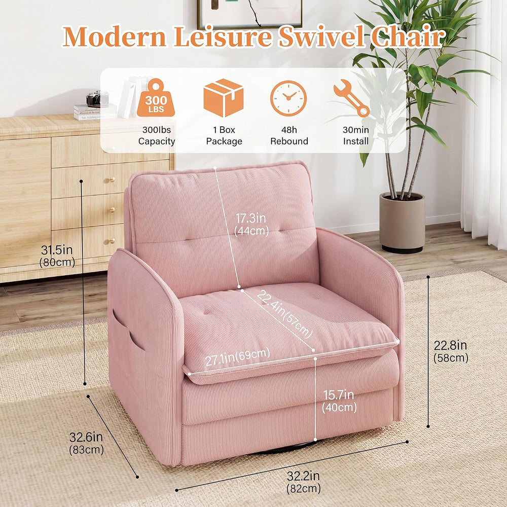 360°Swivel Accent Armchair,Modern 33" Corduroy Swivel Accent Chair for L...