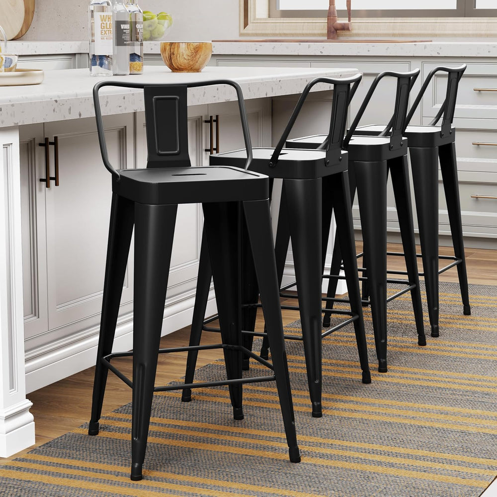 WENTMENT Metal Bar Stools Set of 4 Counter Height Black Barstools with Remova...