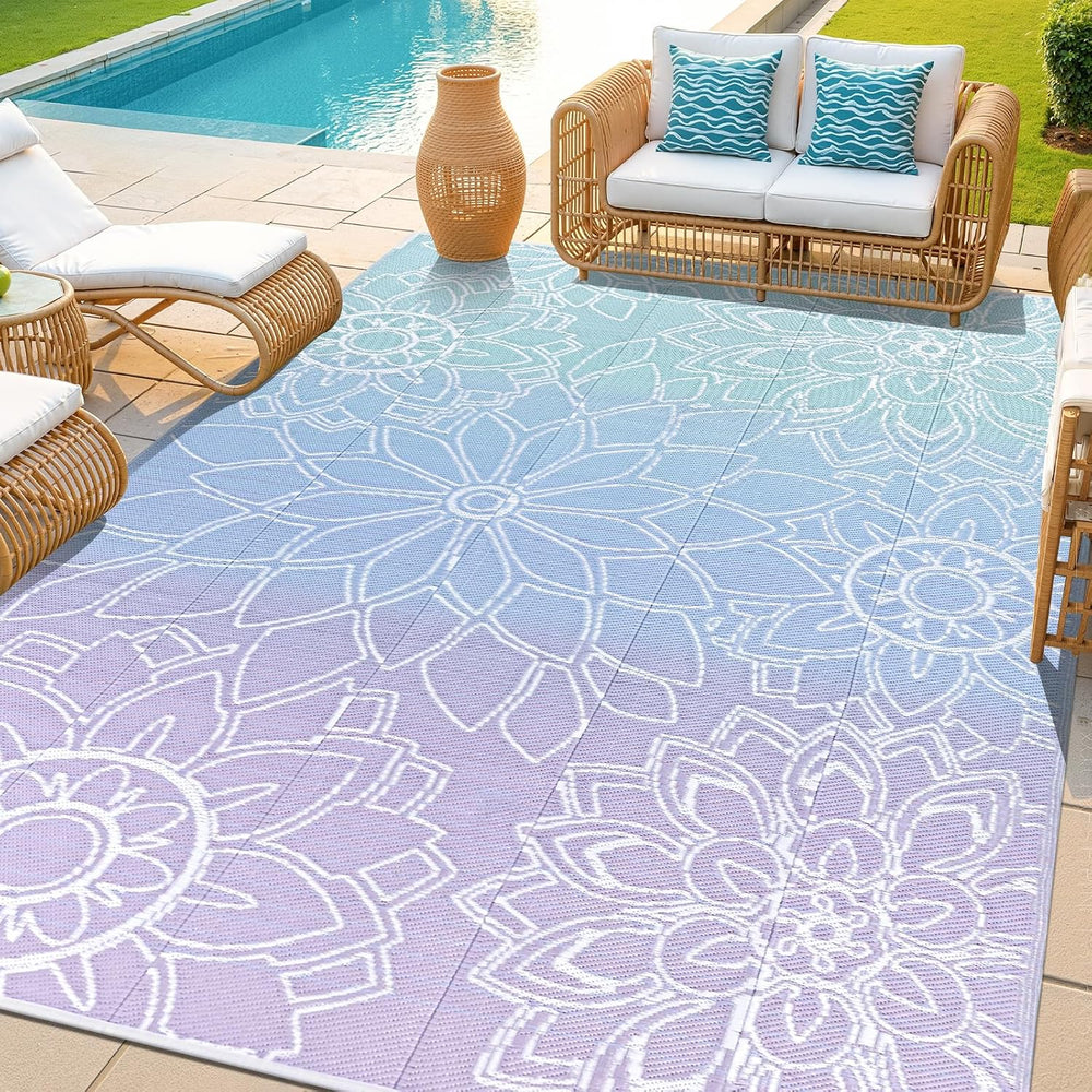 LOKHOM Outdoor Rug for Patio 6x9 ft Reversible Plastic Straw Patio Camping Ru...