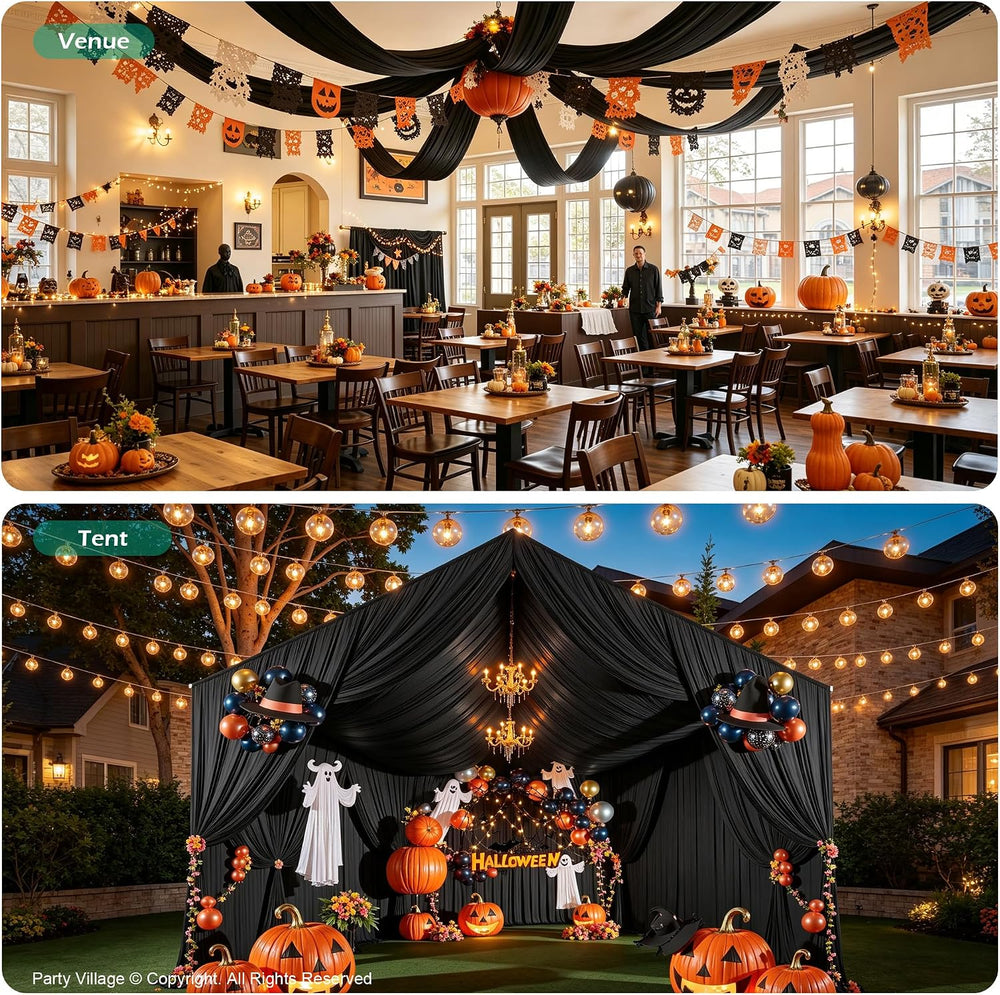 12 Panels 5ft(W) x 20ft(L) Black Ceiling Drapes for Halloween Parties