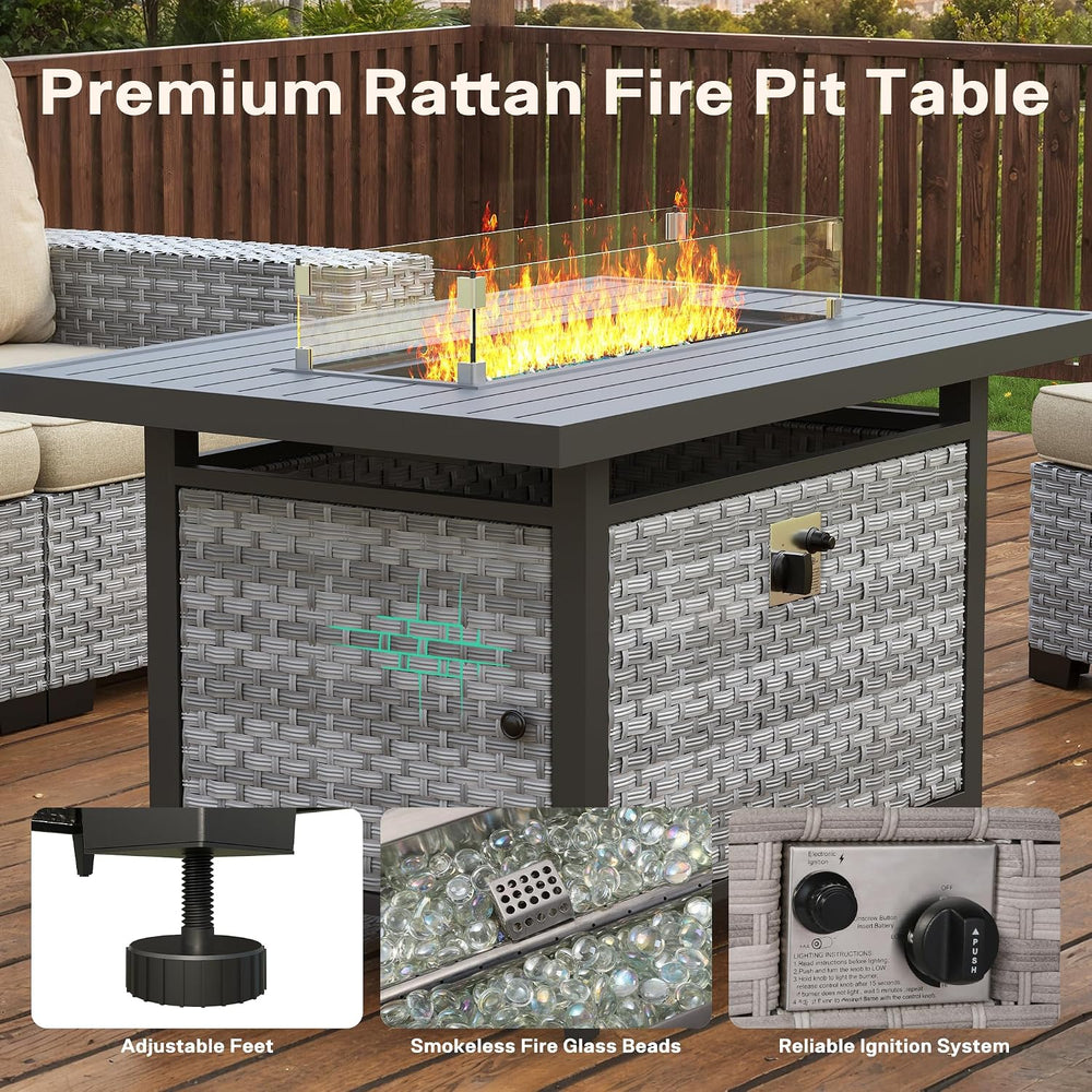 43 Inch Rattan Propane Fire Pit Table with 55,000 BTU,CSA-Certified 304 Stain...
