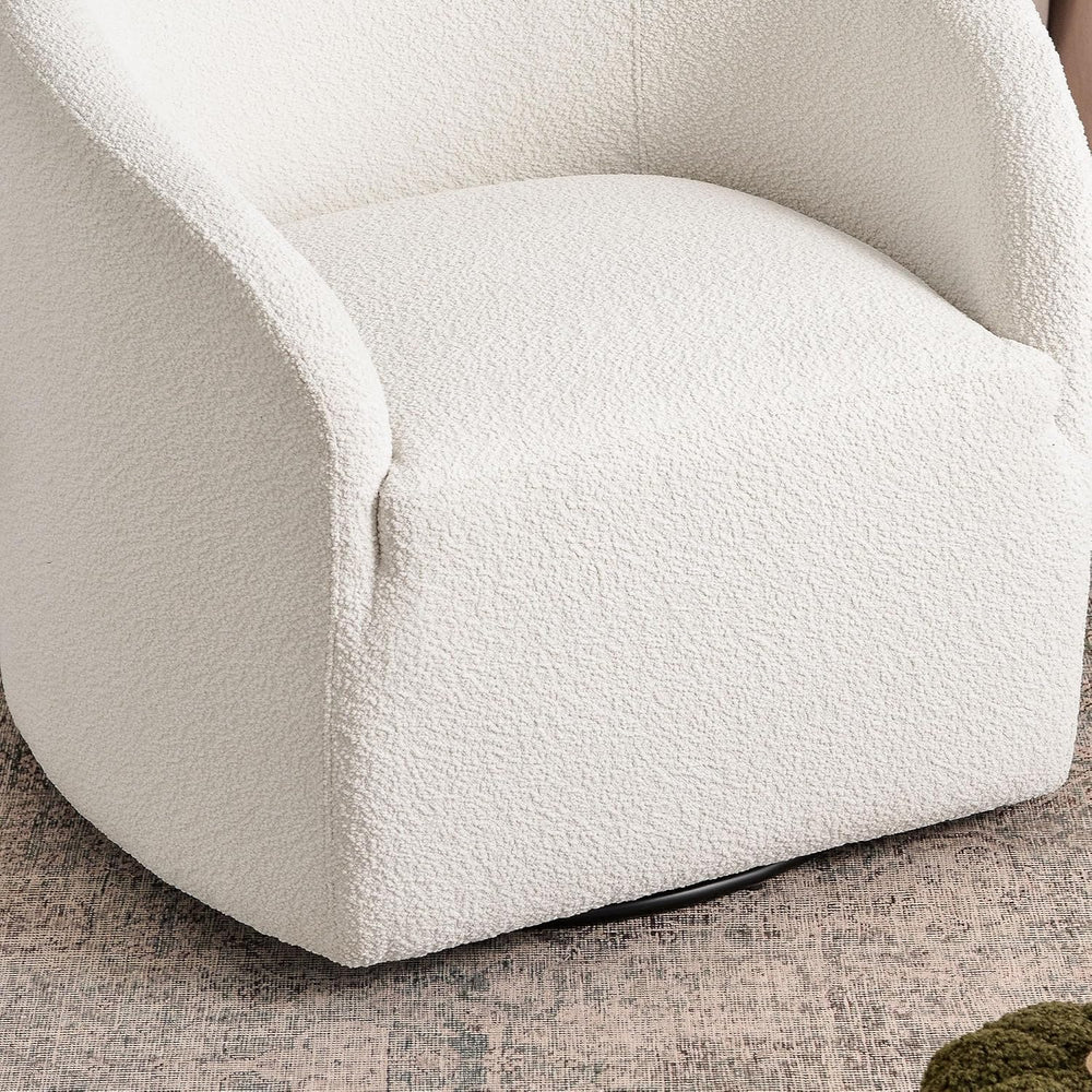 KINWELL 32" Wide No Assembly Boucle Swivel Barrel Chairs Set of 2, White