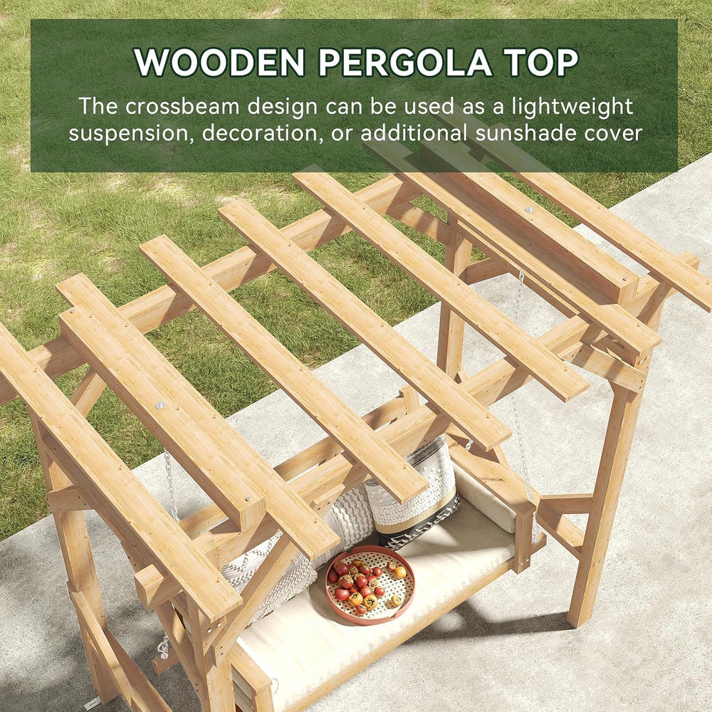 Aoxun 5 FT Cedar Wood Porch Swing, Outdoor Pergola Swing for 3 Person
