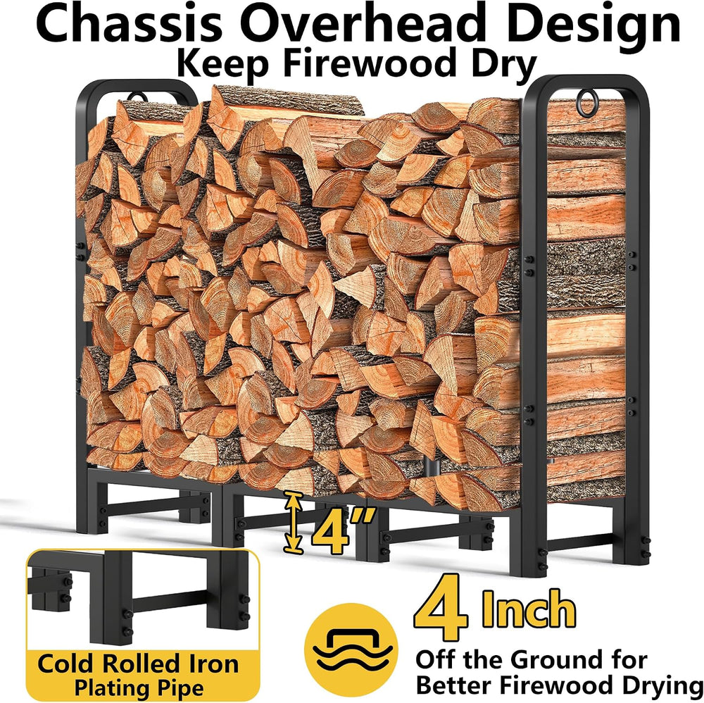 Amagabeli 4ft Firewood Log Rack with Cover Outdoor Heavy Duty Firewood Rack W...