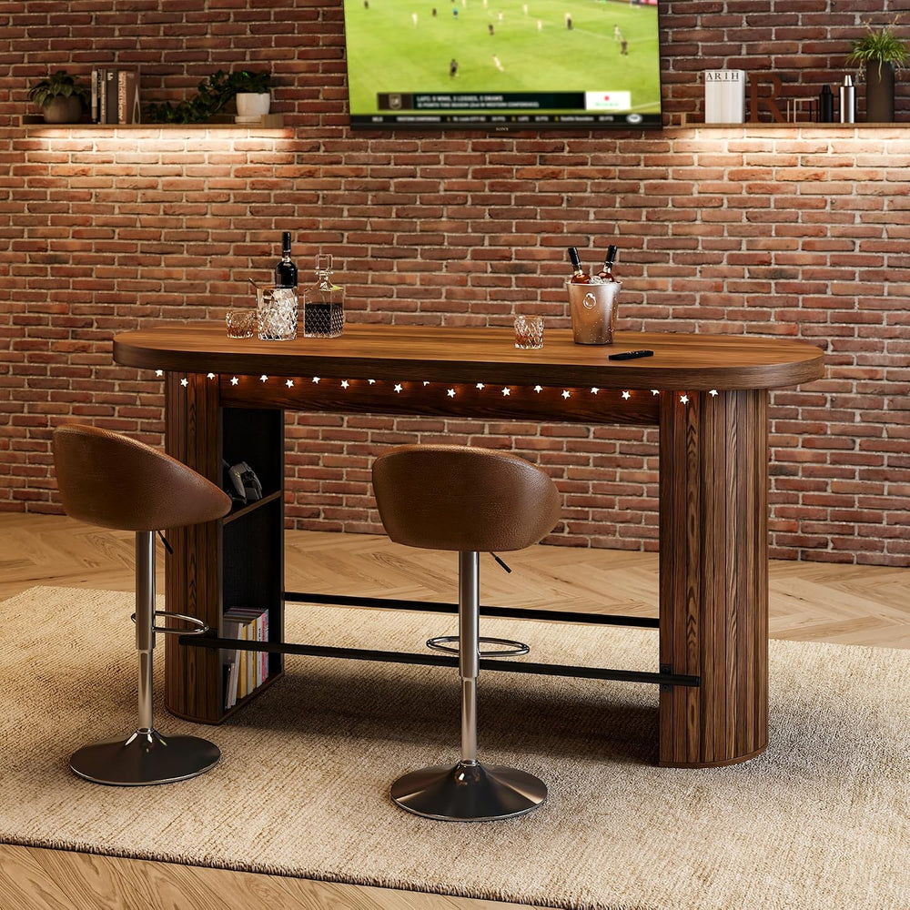 59" Bar Table, Walnut Counter Height Table, Wooden Vintage High Top Table