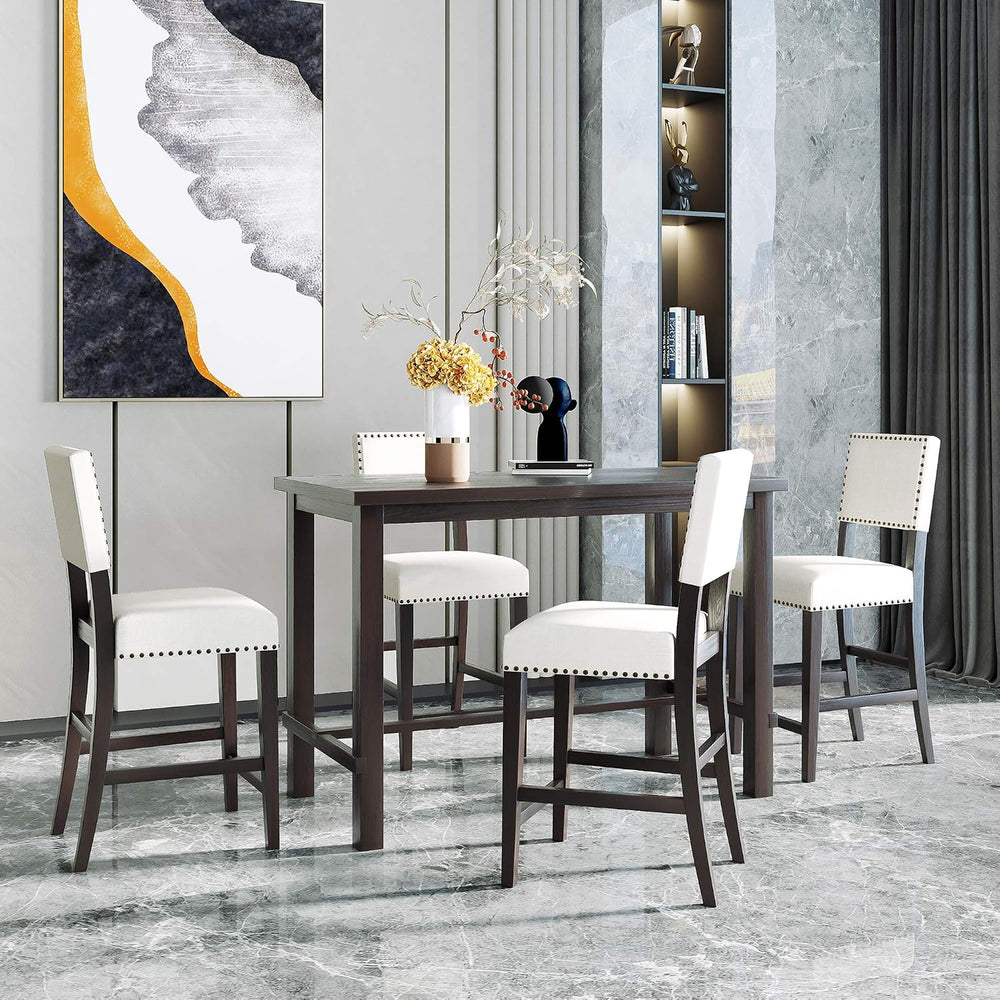 Merax 5 Pieces Counter Height Dining Set, Elegant Wooden Desk and 4 Upholster...