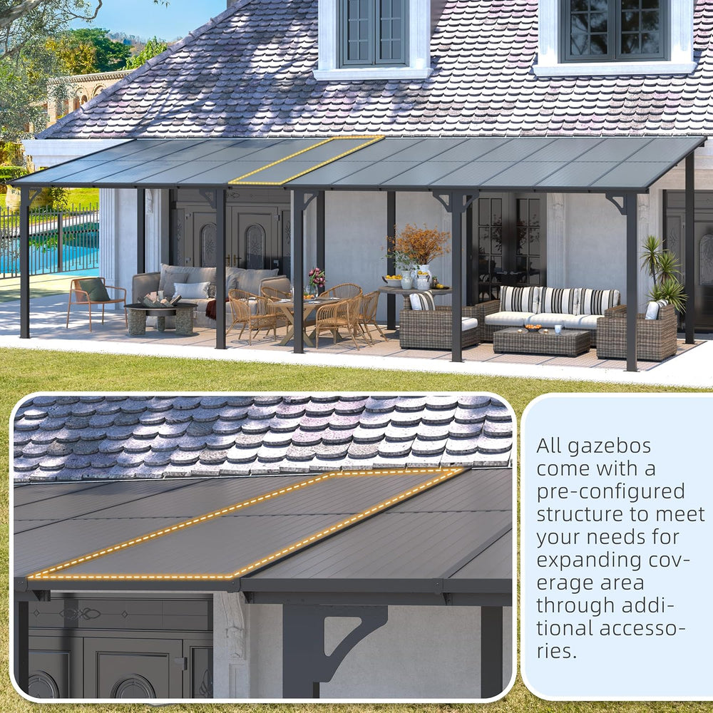 AECOJOY 10' x 8' Gazebo for Patio, Small Wall-Mounted Lean to Gazebo ...