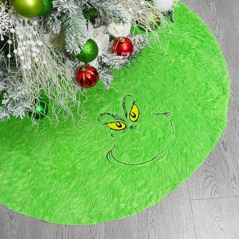 48 inch Green Christmas Tree Skirt, Plush Faux Fur Xmas Tree Skirt | Whimsica...