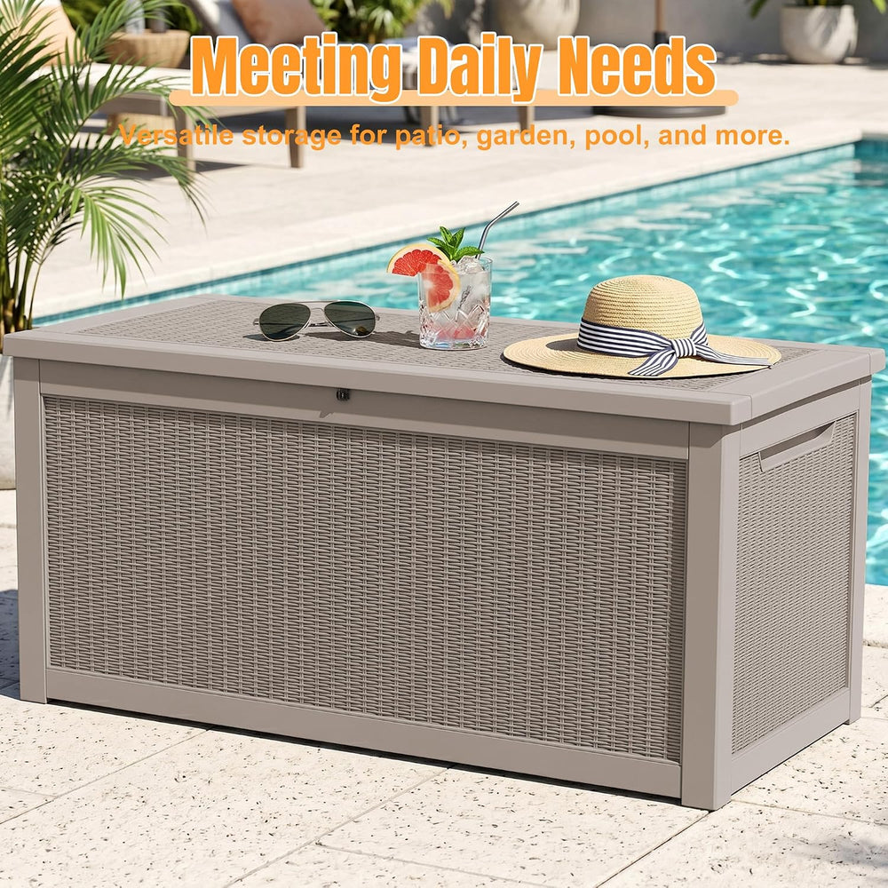 Outdoor Storage Box, 410 Gallon Waterproof Resin Deck Box with Support Rod