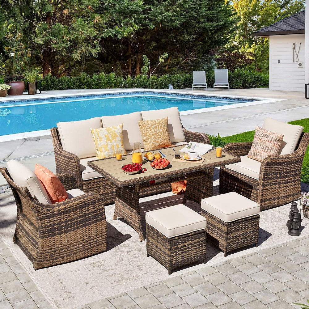 MEISSALIVVE 6 Pieces Outdoor Patio Furniture Set, Wicker Patio Conversation S...