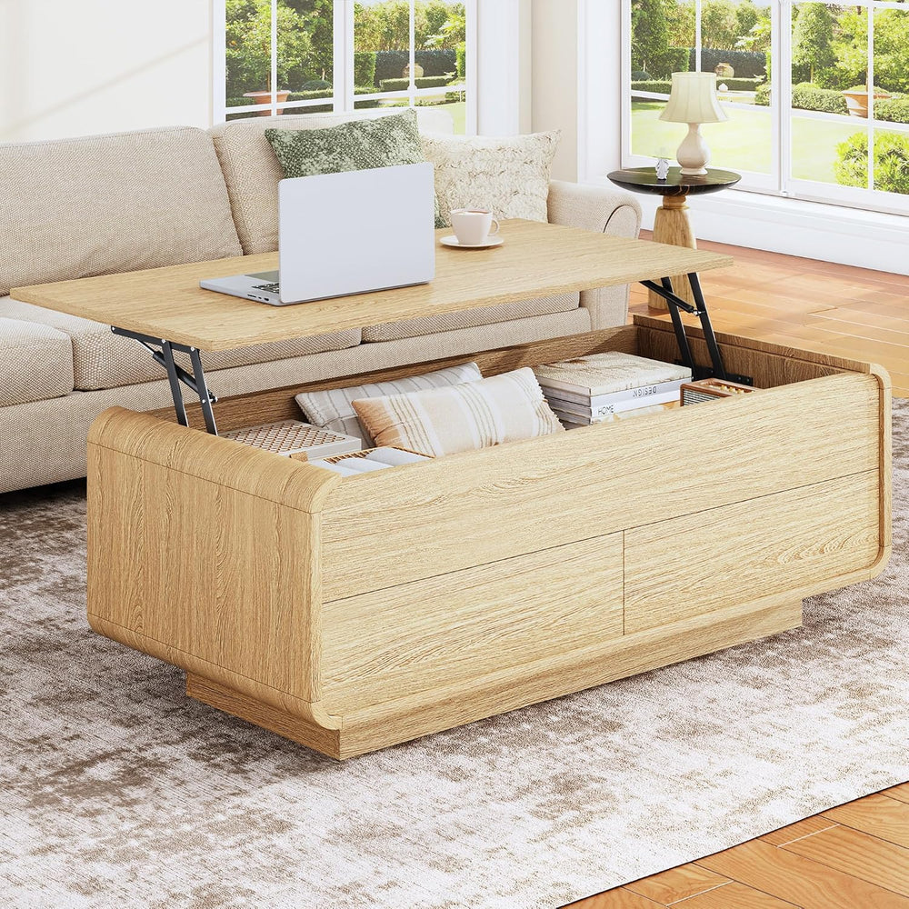 HUAHUU Lift Top Coffee Table with Storage, 2-Tier Center Table with 2 Drawers...