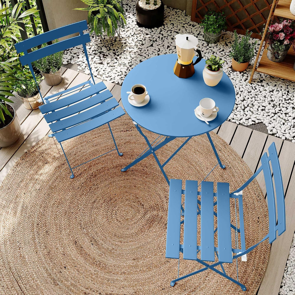 LAUSAINT HOME 3-Piece Steel Folding Bistro Set, Premium Weather-Resistant Pat...