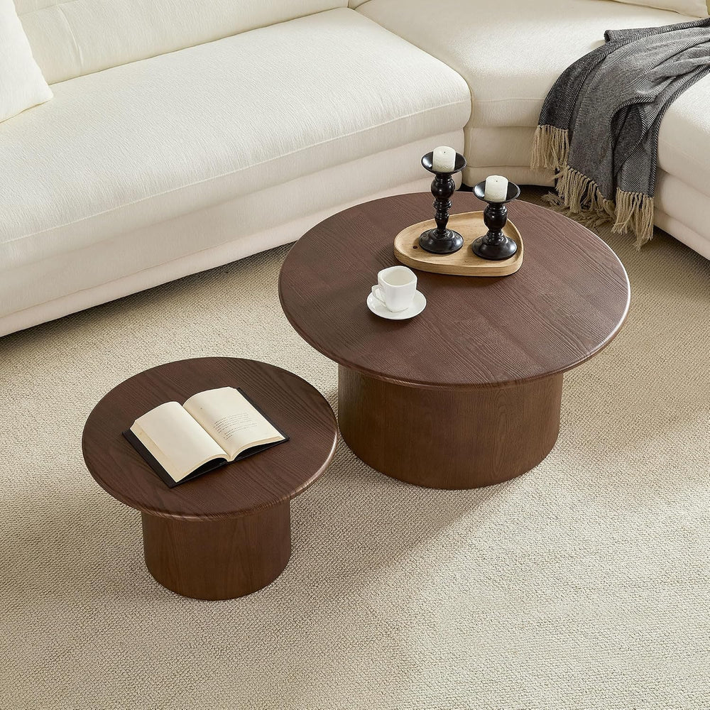 Round Nesting Coffee Table Set of 2, Mid Century Modern Wood Coffee Tables Φ ...