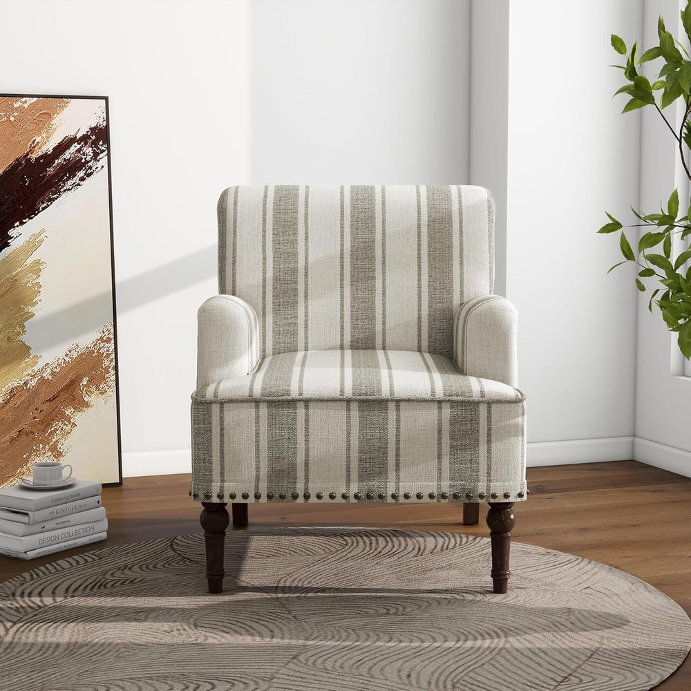 Mid-Century Modern Accent Chair, Brown Stripe, Set of 1