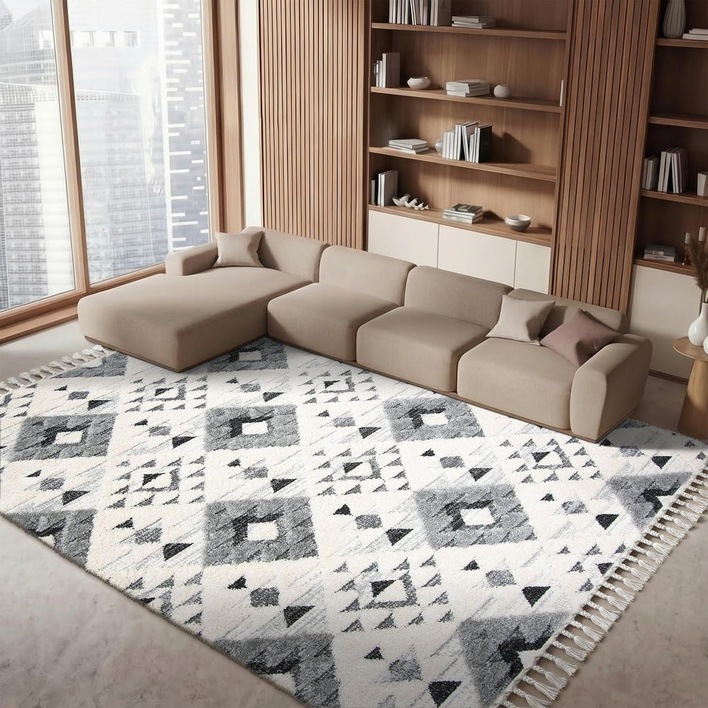 SAFAVIEH Area Rug 9x12 - Moroccan Tassel Shag Collection - Large - Ivory &...