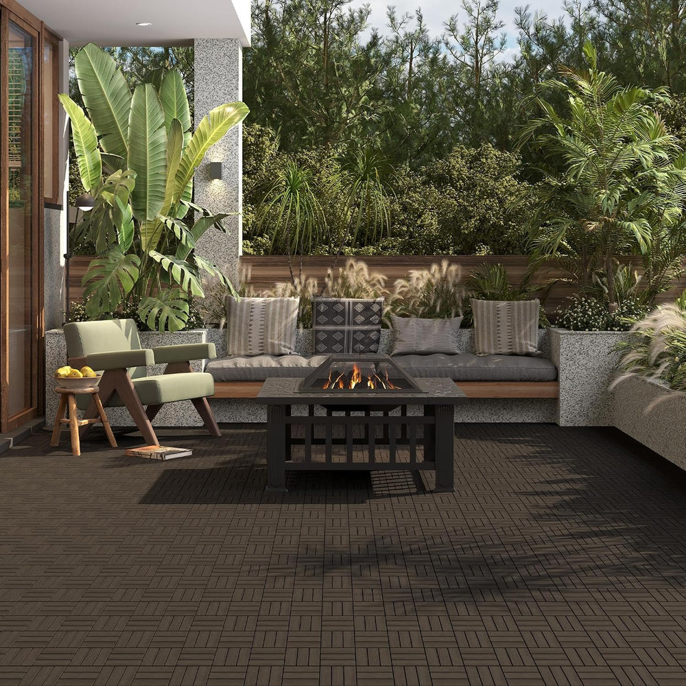 Yaheetech 27PCS Acacia Wood Deck Tiles Interlocking Patio Flooring,Black