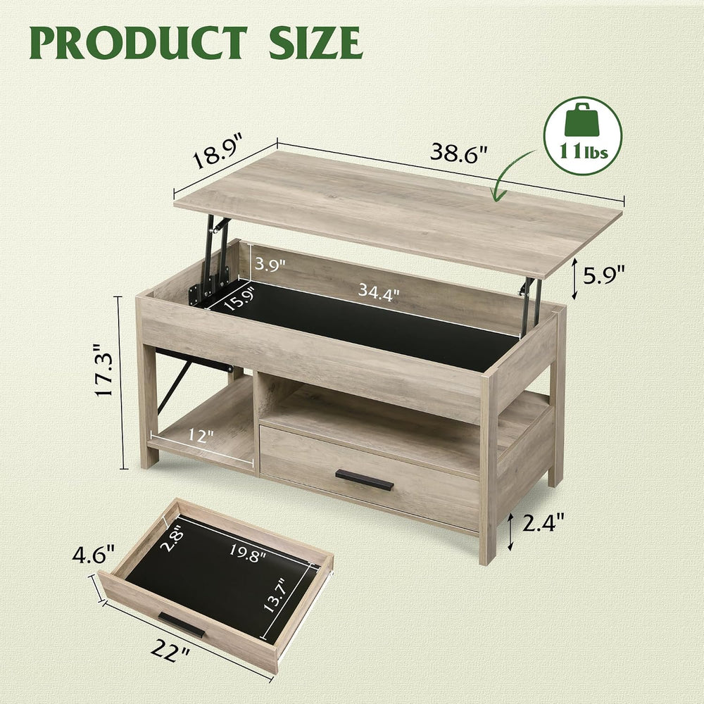 WLIVE Lift Top Coffee Table, 39" Coffee Table with Storage Drawers, Hidd...