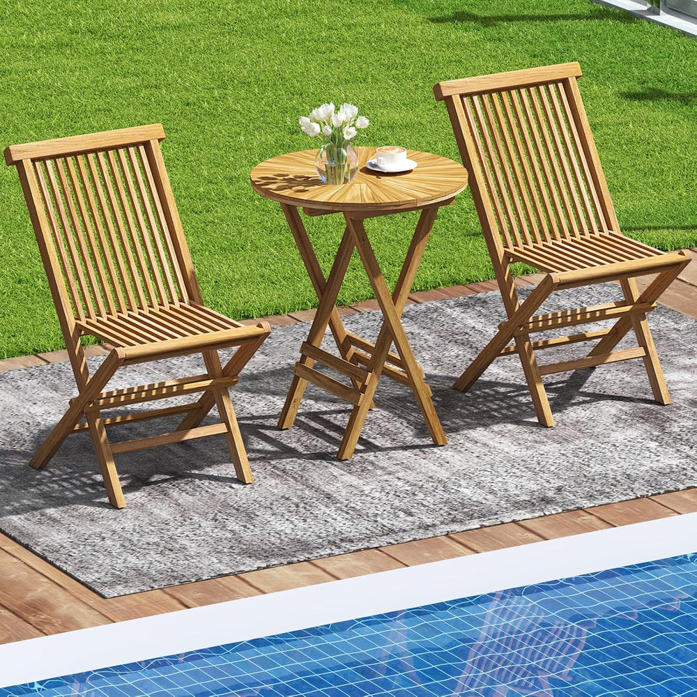 Tangkula Patio Folding Side Table, 23.5" Teak Wood Round End Table with ...