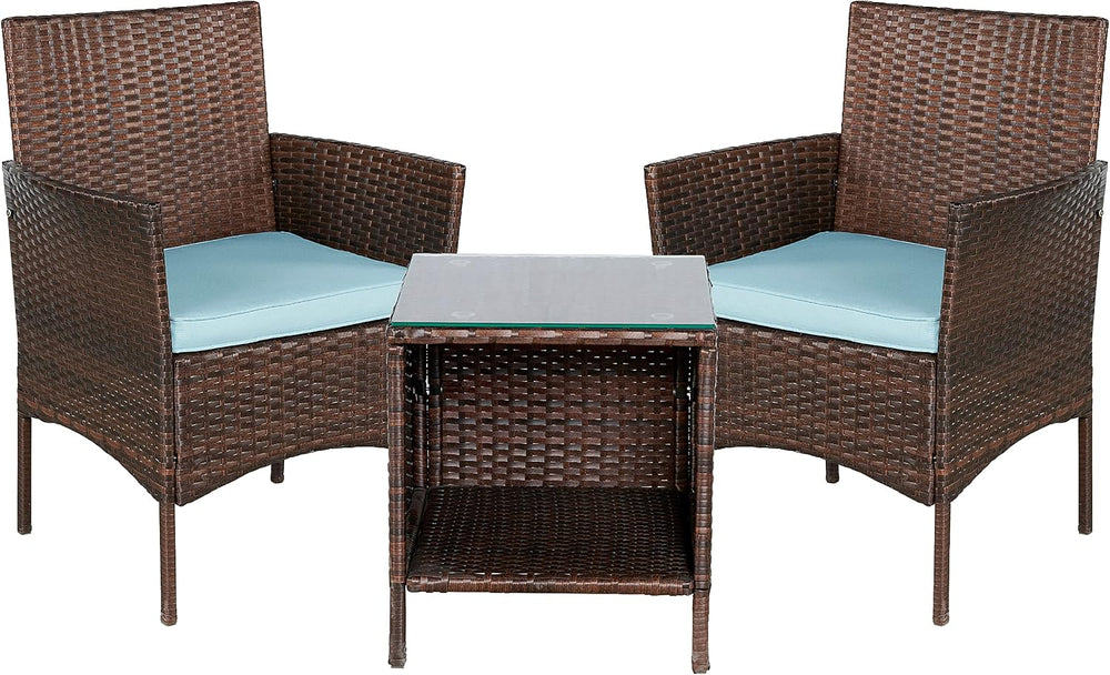 BTEXPERT Outdoor Wicker Patio Conversation 3 Piece Bistro Set Garden Yard Por...