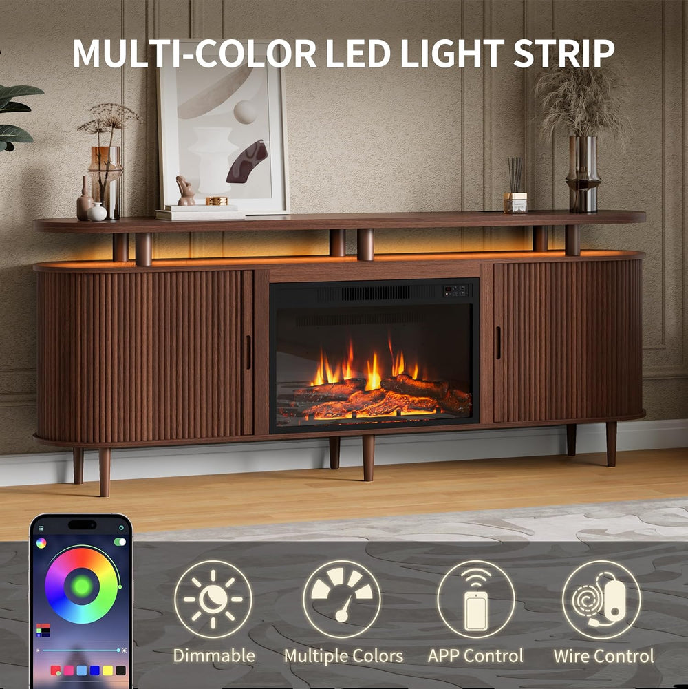 DHH 70" Fluted Fireplace TV Stand for TVs Up to 80",Mid Century Mod...