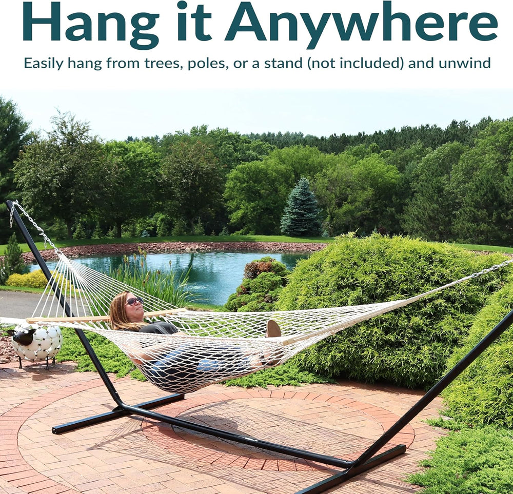 Sunnydaze Double Cotton Rope Hammock for Outside, Backyard, Patio, Natural