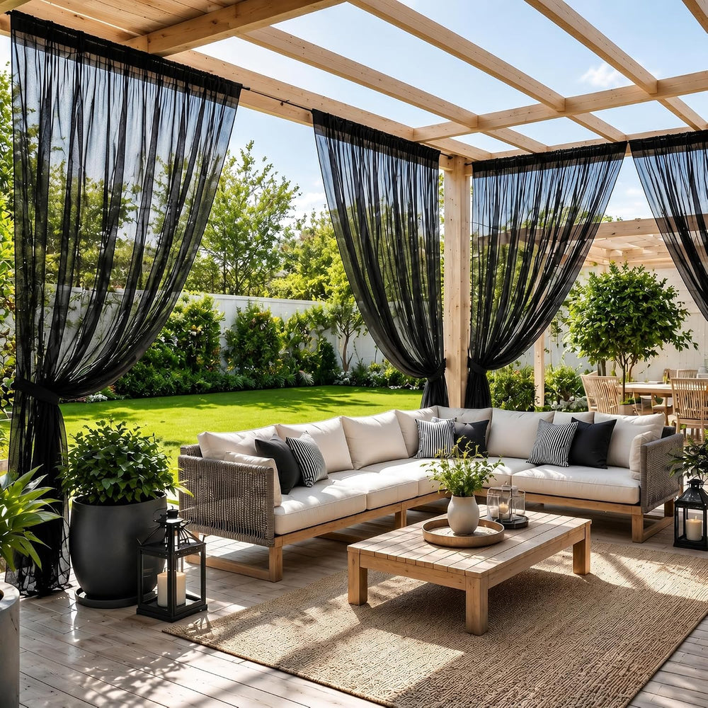 Jilron Outdoor Curtains Weighted, Outdoor Sheer Curtains & Lightweight Pr...