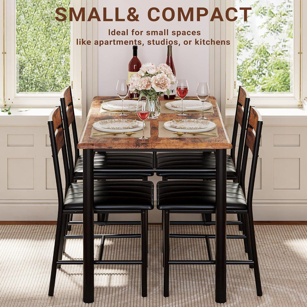 IRONCK Dining Table Set for 4, Rustic Brown