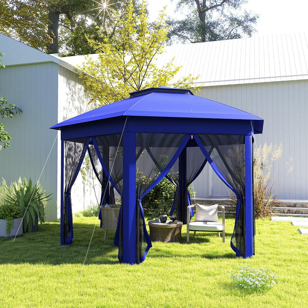 Outsunny 13' x 13' Pop Up Gazebo, Hexagonal Event Tent, Dark Blue and...