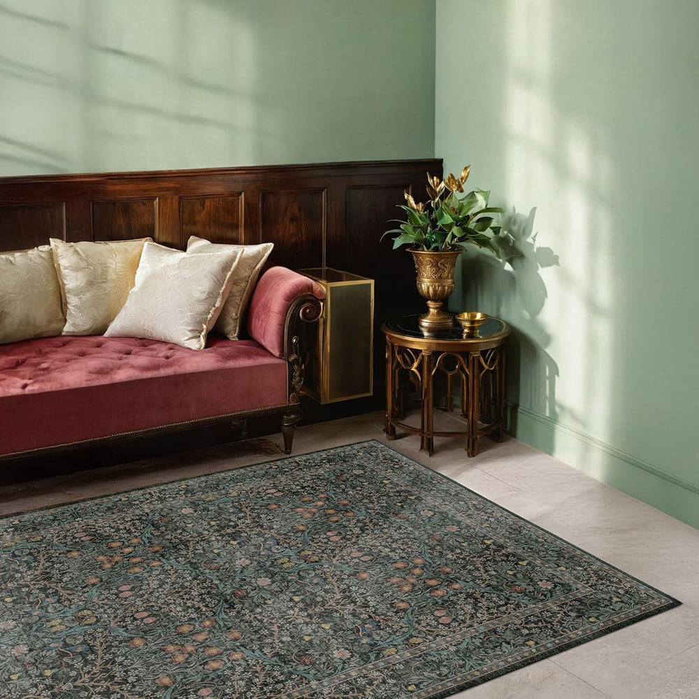 Dark Green 4x6 Entryway Rug, Washable Area Rug 4x6 for Living Room, Bedroom, ...