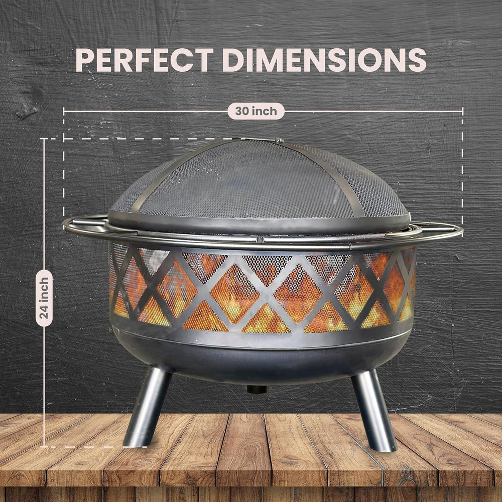 AK TRADING CO. Crossweave 30" Wood Burning Fire Pit with Spark Screen, P...
