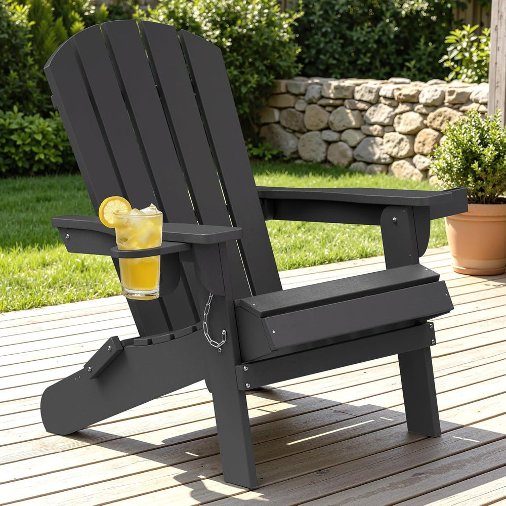 Vongrasig Folding Adirondack Chair, Outdoor Fire Pit Chair HDPE Plastic Weath...