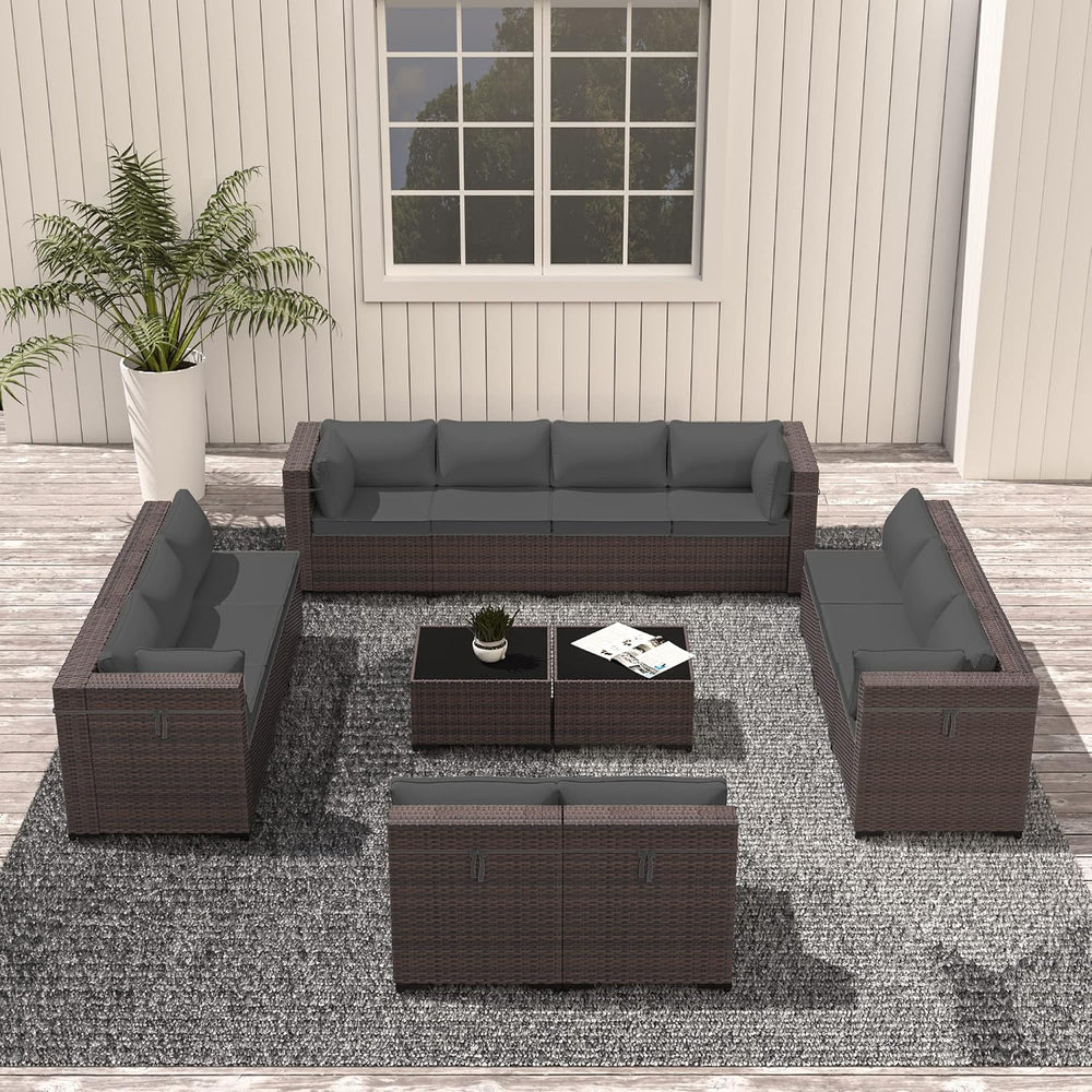 Outdoor Patio Furniture Set, 14 Pieces Outdoor Sectional Furniture Patio Sofa...