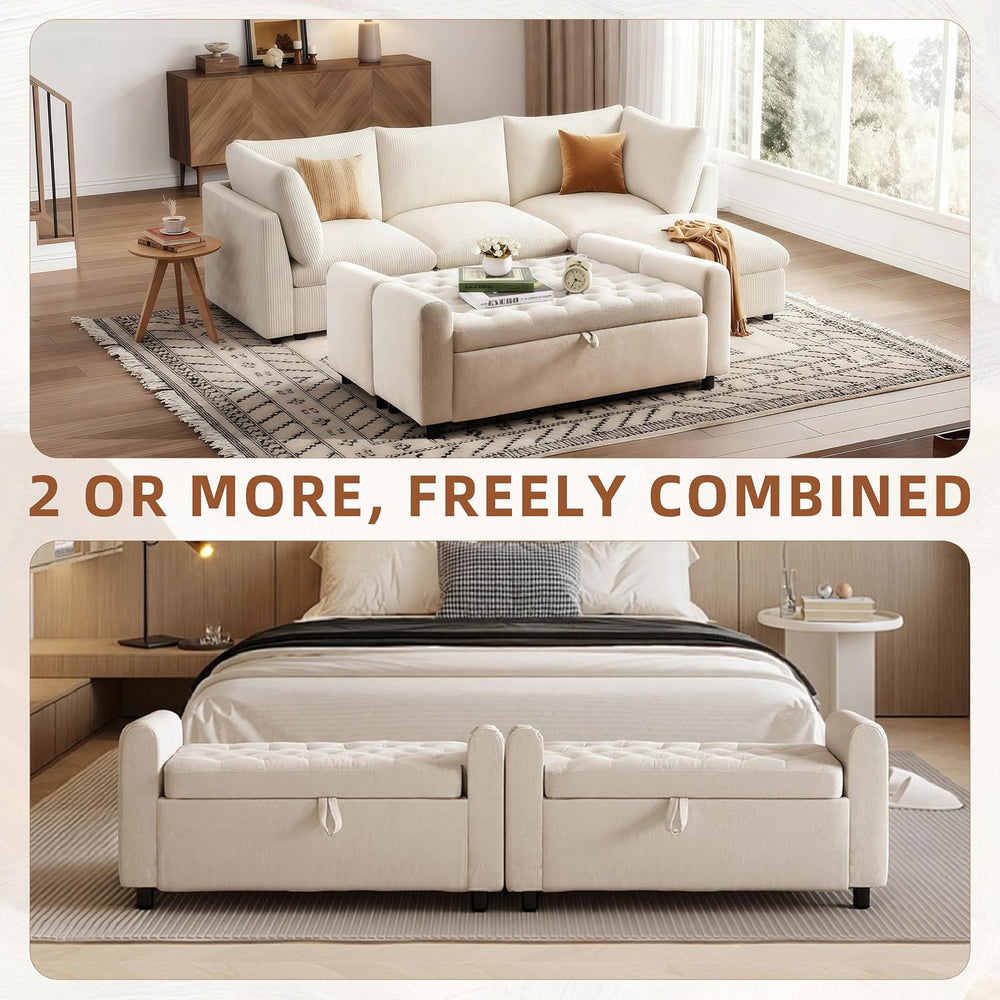 48" Ottoman with Storage, Tufted Storage Ottoman Bench, Convenient Livin...