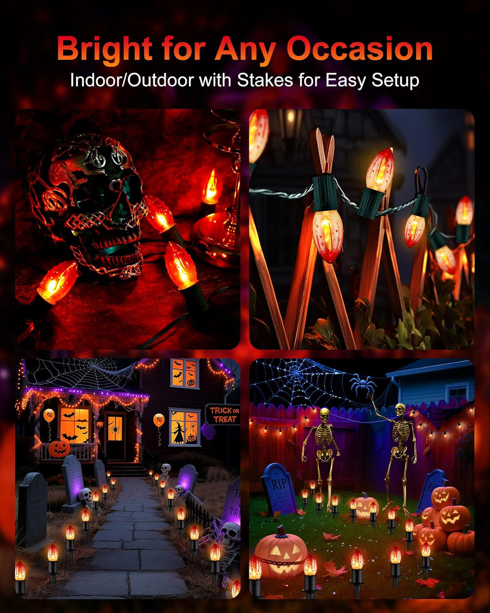 24.2FT Halloween Pathway Lights Outdoor, C9 Halloween Lights 20 Lights