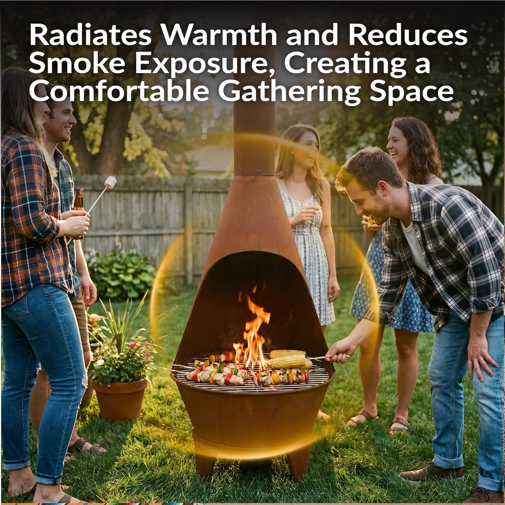 Sunnydaze Large Chiminea Outdoor Fireplace with Grill Grate, Rustic, 58"