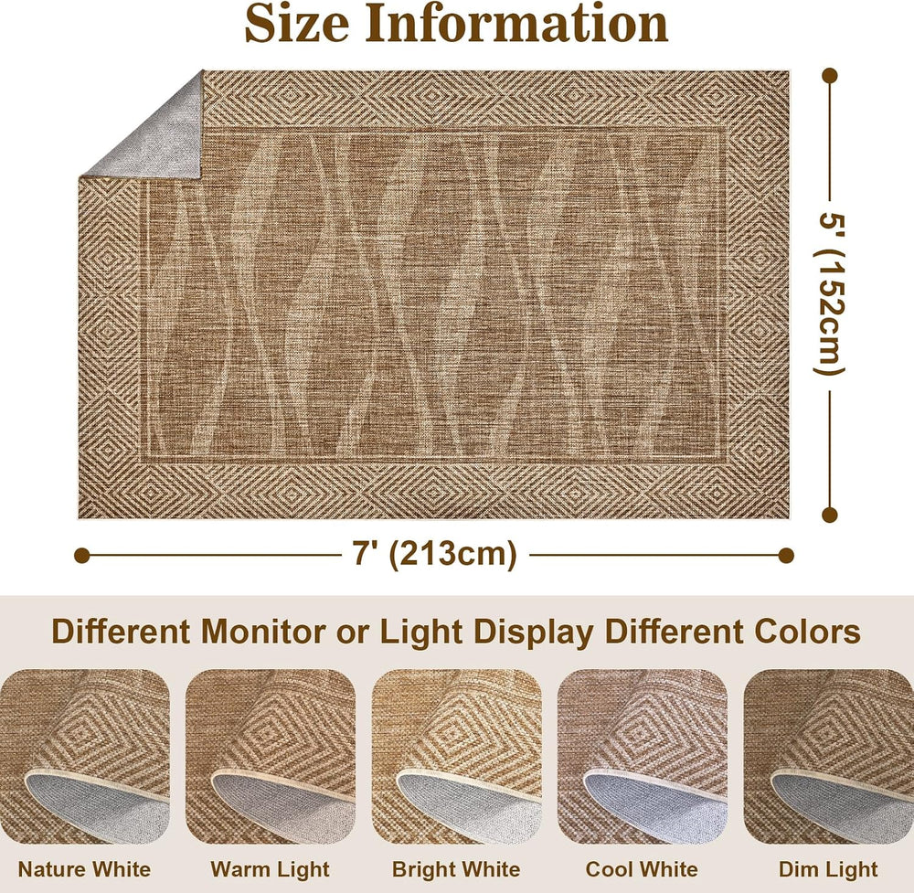 Yinhua Easy Jute Rug 5x7 Outdoor Patio Rug for Living Room, Light Brown