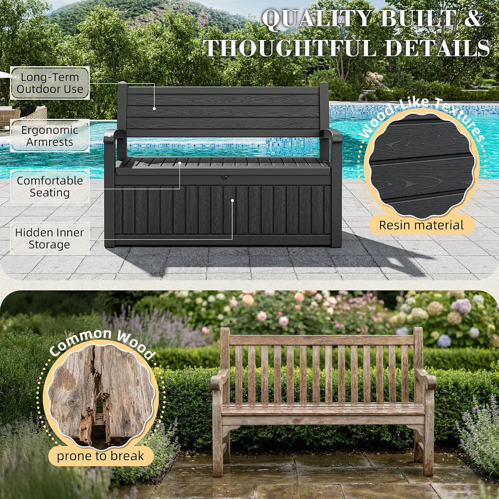80 Gallon Deck Box Outdoor Storage Box Waterproof, Outdoor Storage Bench Doub...