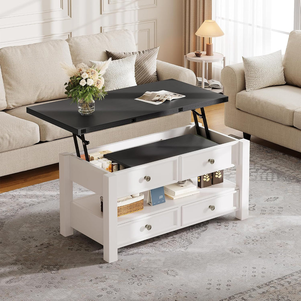 YITAHOME 4-in-1 Lift Top Convertible Coffee Table with Drawers, Black Top
