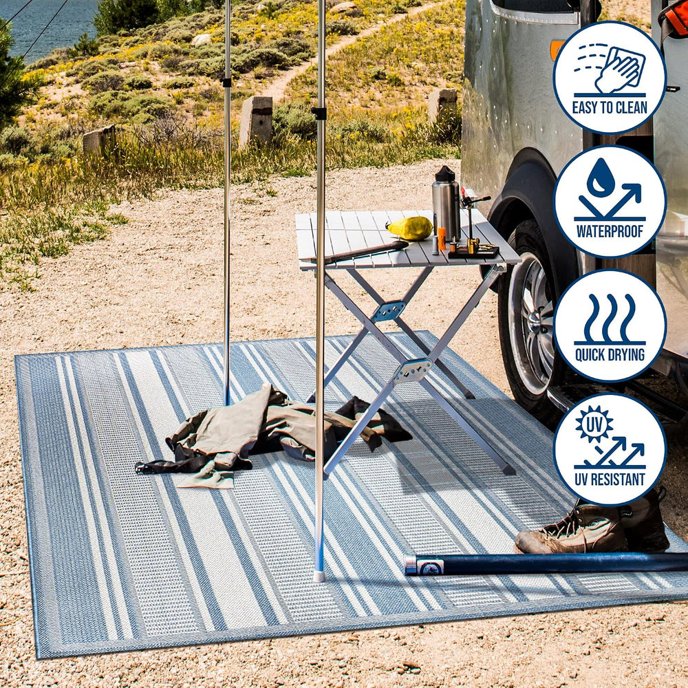 JONATHAN Y Double Stripe Indoor Outdoor Area Rug 3X5 Blue/Light Gray, Haynes ...