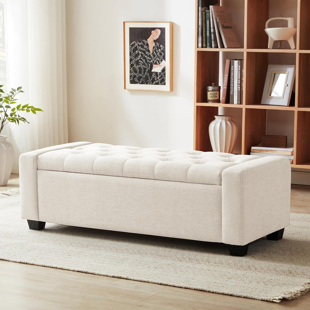 Huatean Home 48" Ottoman with Storage, Beige Storage Ottoman Bench