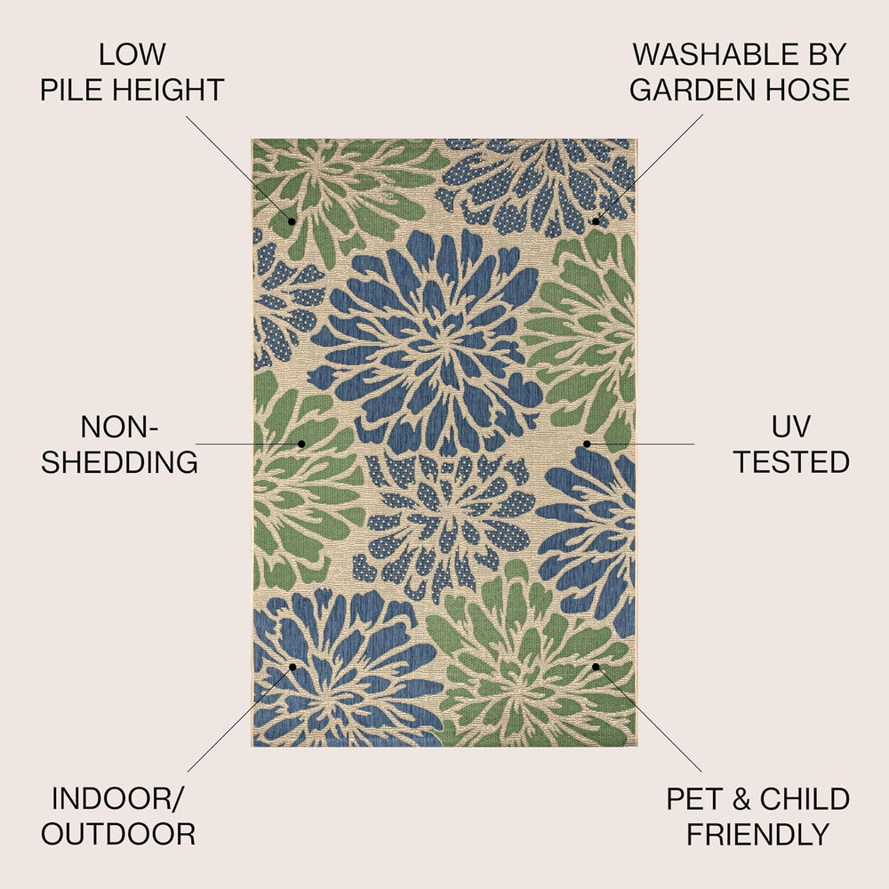 JONATHAN Y Floral Textured Weave Indoor Outdoor Area Rug 8X10 Navy/Green, Zin...