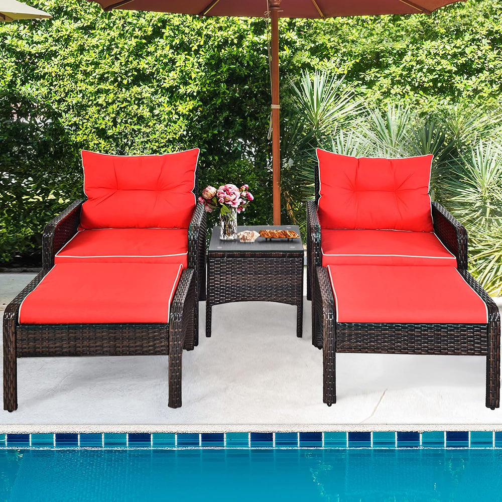 DORTALA 5 Pieces Patio Furniture Set, Outdoor Rattan Conversation Set with Cu...