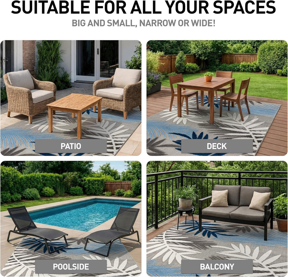 Rugshop Palm Indoor/Outdoor Non-Shedding Deck Patio Area Rug Blue 5' x 7&...