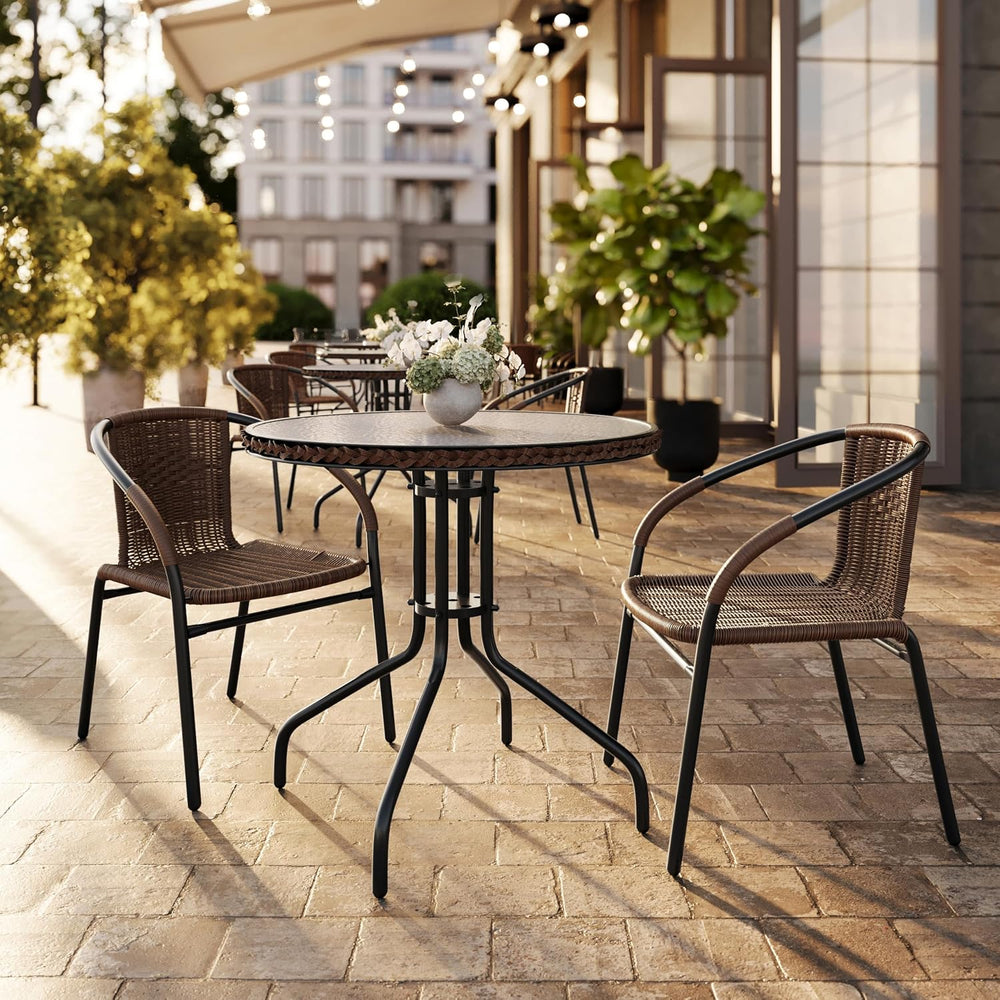 Flash Furniture Lila 28'' Round Glass Metal Table with Dark Brown Rat...
