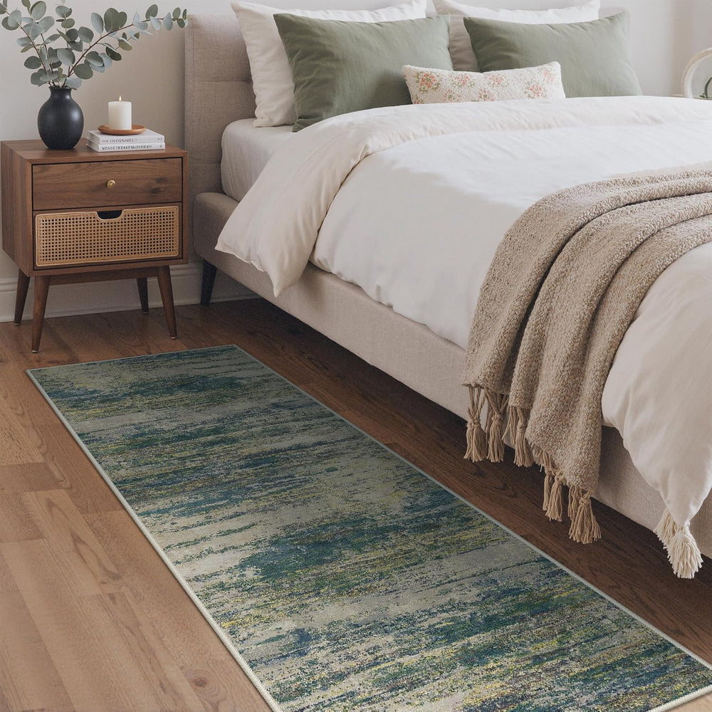 GENIMO 2x6 Runner Rug, Washable Non-Slip Abstract Rug, Sage Oatmeal