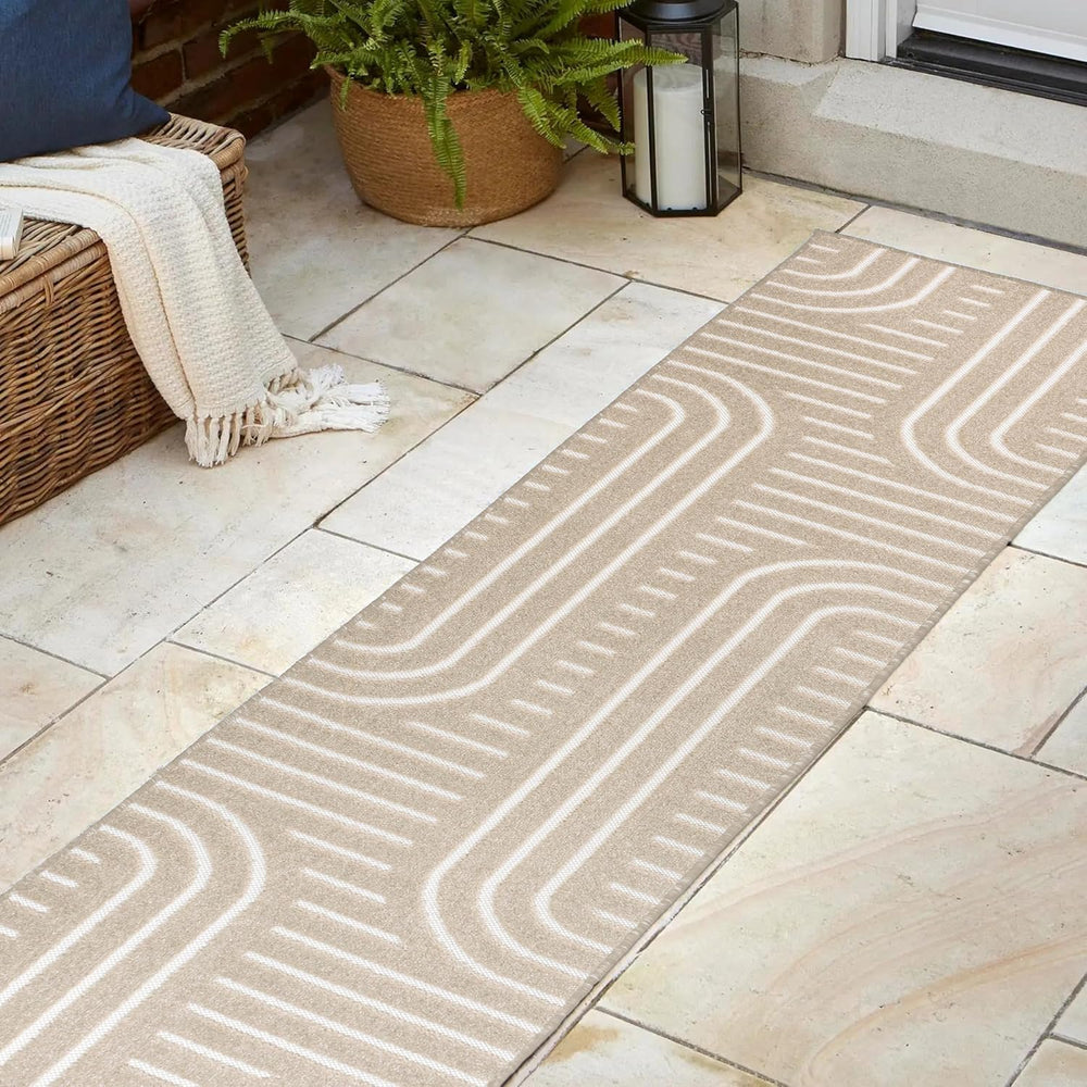 JONATHAN Y High-Low Arch Stripe Two-Tone Beige/Cream 2x8 Indoor/Outdoor Runne...