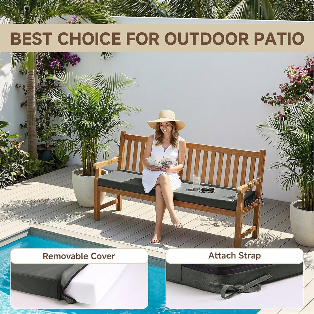 Favoyard Waterproof Outdoor Bench Cushion Dark Grey 59 x 16 Inch