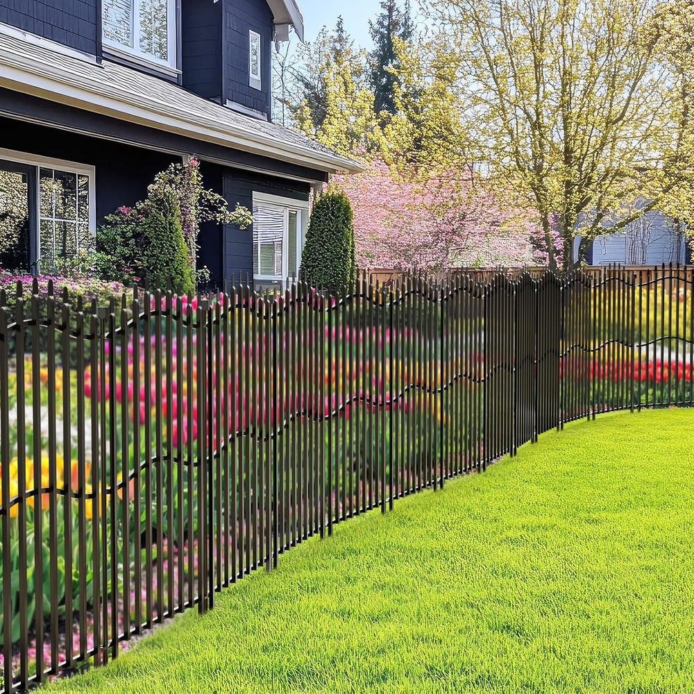 8 Panels No Dig Decorative Garden Fence with Gate - 40in H x 18ft L, Tall Hea...